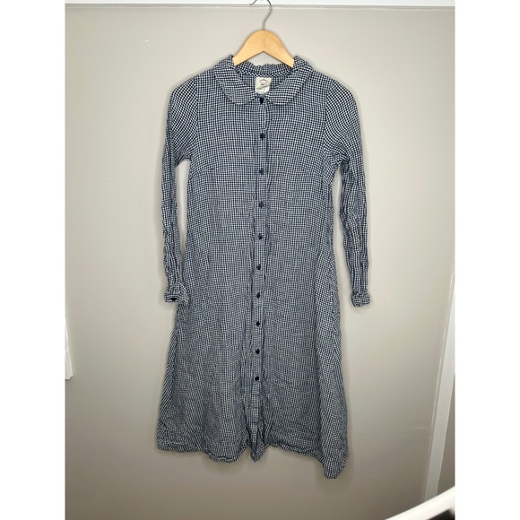 Son De Flor Gingham Linen Shirt Dress Button Down Cottagecore Small - Picture 1 of 7